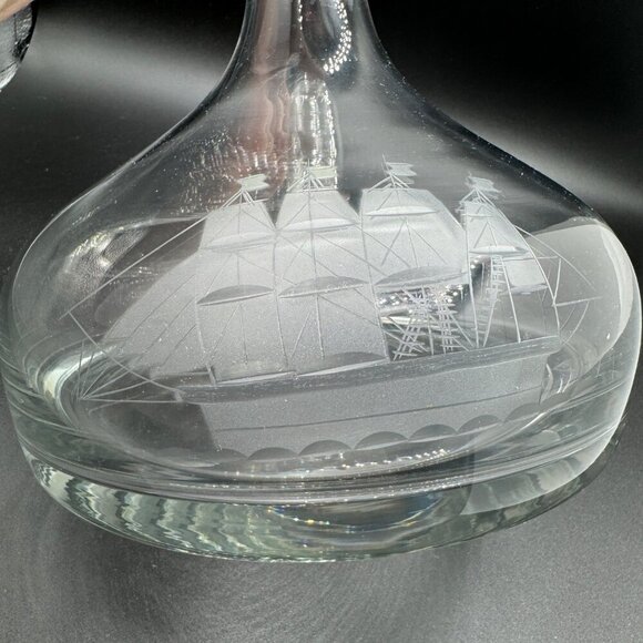 Vintage Toscany Etched Crystal Clipper Ship Decanter With Stopper Show Stopper - Picture 2 of 10